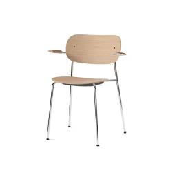 Co Chair, Un-Upholstered With Armrests By Norm Architects & Els Van Hoorebeeck For Menu -Furniture Deals Store 1176019 Co Chair Armrest Natural Oak Chrome Angle
