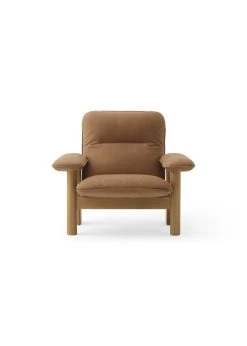 MENU Brasilia Lounge Chair, Oak - Dunes Camel Leather -Furniture Deals Store 8053002 000E00ZZ Brasilia Lounge Chair Natural Oak Dunes Camel Front