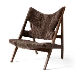 Knitting Chair In Sheepskin By Menu -Furniture Deals Store 9680005 020S04ZZ Knitting Lounge Chair Dark Stained Oak Root 22 Angle