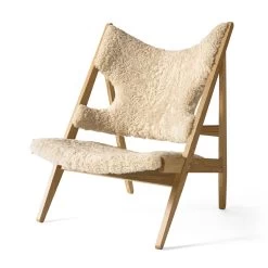 Knitting Chair In Sheepskin By Menu -Furniture Deals Store 9680005 030R04ZZ Knitting Lounge Chair Natural Oak Nature Angle